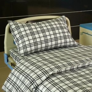 F7 Cotton Hospital Bed Linen Green-tšoeu Check