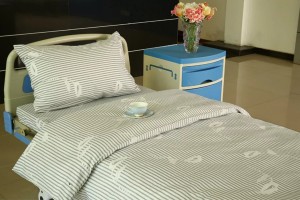 Y10 Cotton Hospital Bed Linen Gray Stripe with Flower