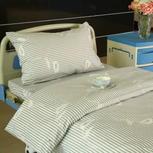 Y10 Cotton Hospital Bed Linen Gray Stripe with Flower