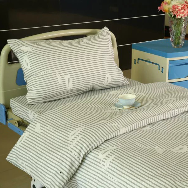 Y10 Cotton Hospital Bed Linen Gray Stripe with Flower Featured Image