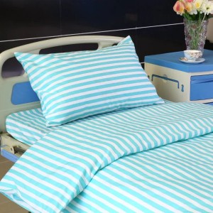 L3 Poly Cotton T65C35 Hospital Bed Linen Green White Stripe