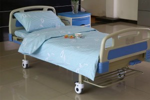 Y12 Poly Kotono Hospitalo Bed Lino Verda Stripes kun Floro